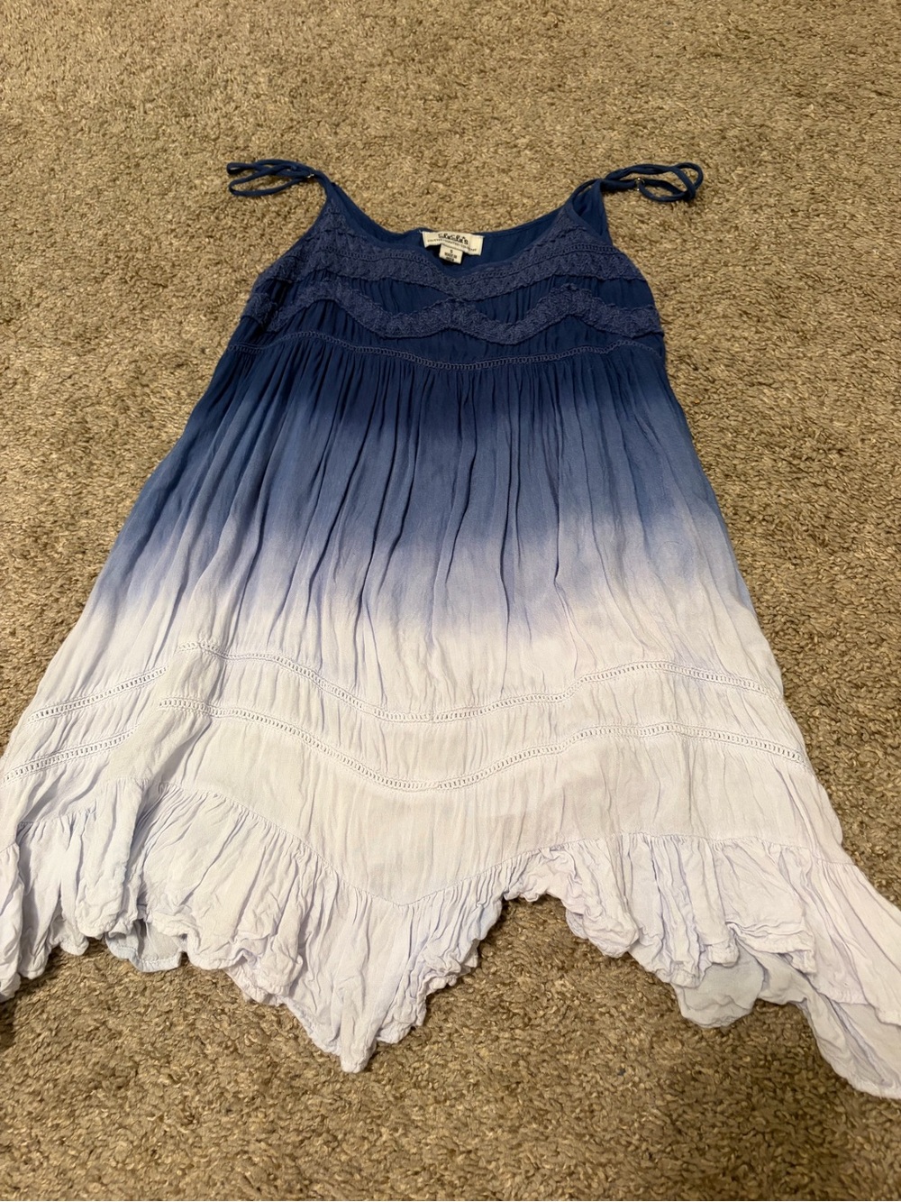 Lulus Blue to White Ombre Tie-Strap Sundress Size Small